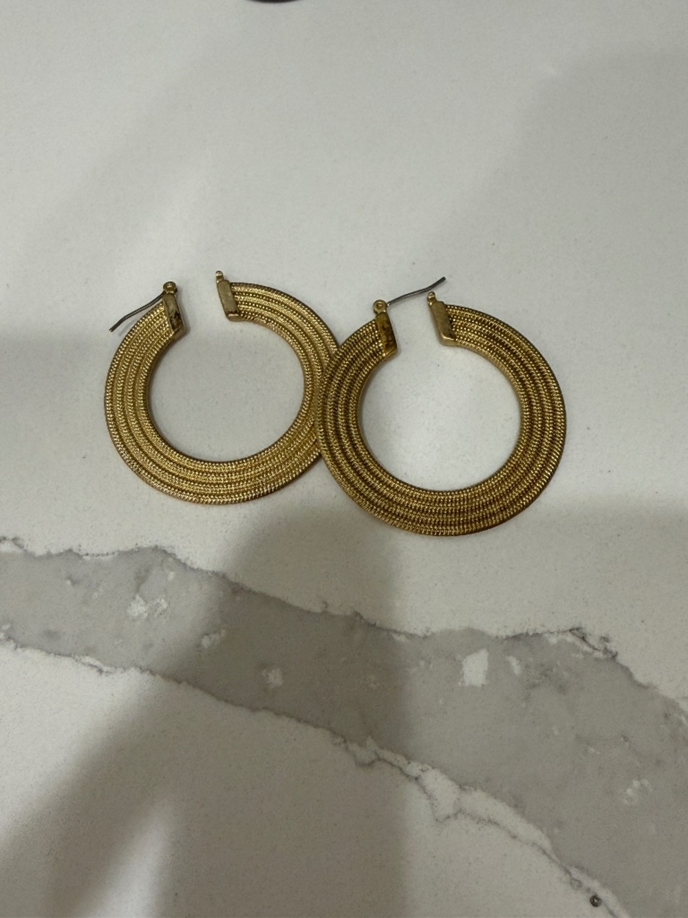 Lia Sophia Gold Tone Textured Hoop Earrings – Statement Hoops
